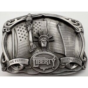 1985 Bergamot Brass Works Liberty Flame of Freedom Pewter Belt Buckle USA